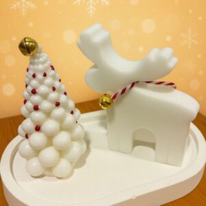 2'li Yeni Yıl Noel - Yılbaşı Konseptli Çam Ağacı Ve Geyik El Yapımı Soya Mum Ev Dekor Özel Hediye