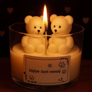 Dekoratif Ayıcıklı El Yapımı Soya Mum – Romantik Hediye, Sevgililer Günü, Ev Dekor, Özel Gün